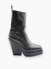 Black Leather Wedge Boots with Square Toe -  | dBlank