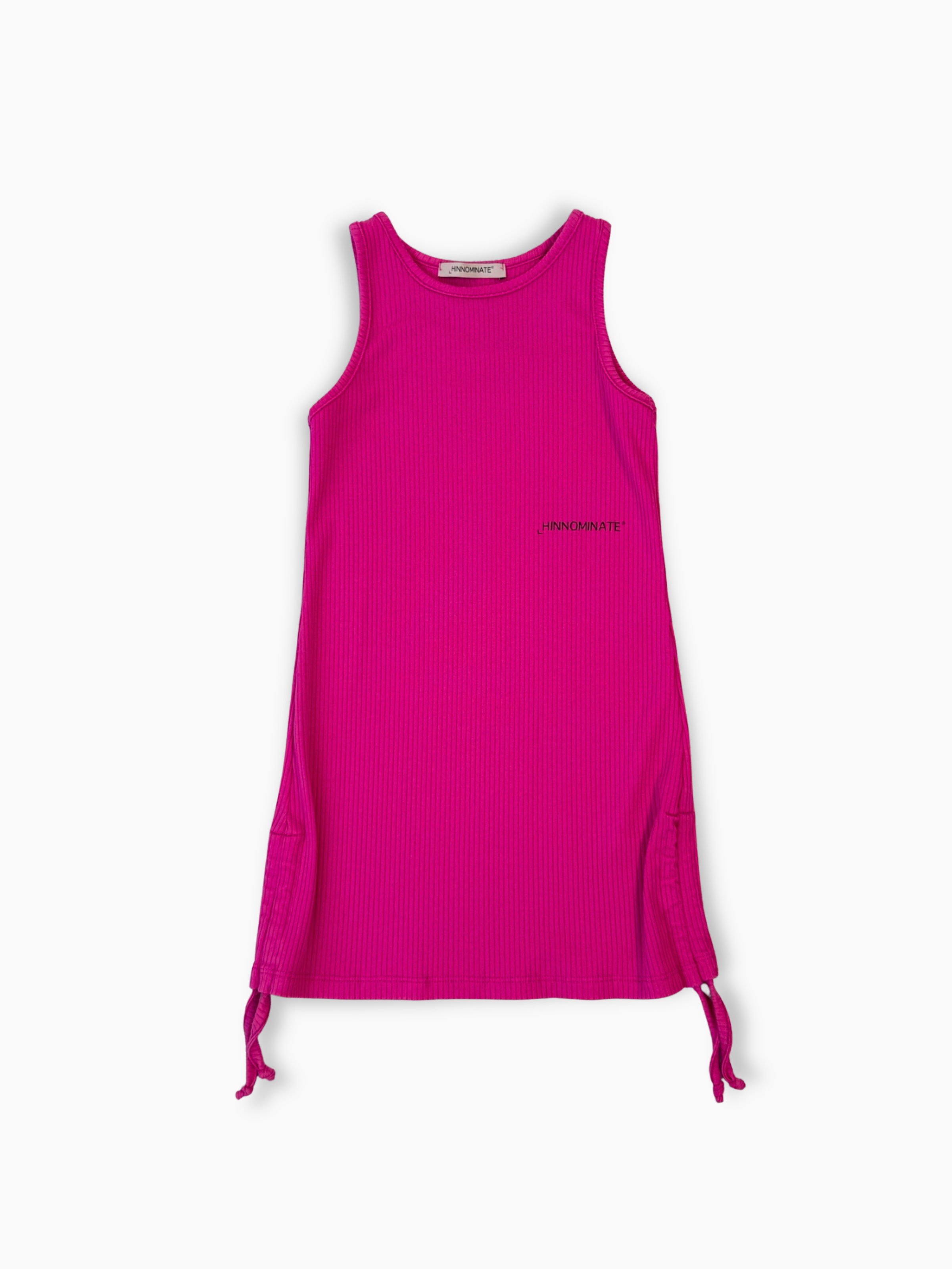 Top smanicato Hinnominate fucsia in maglia a costine con lacci laterali regolabili