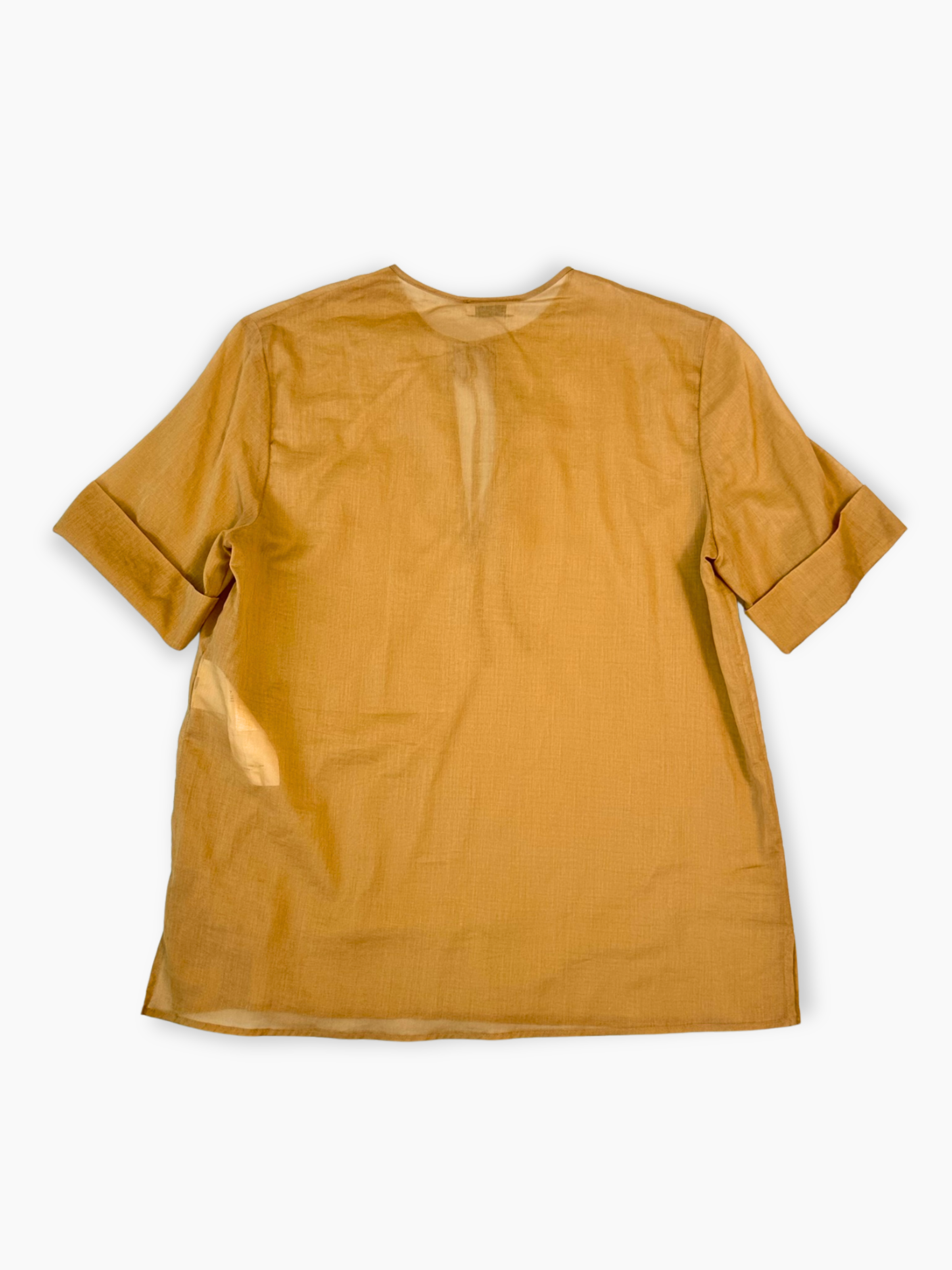 Top marrone Lardini in misto cotone e lino con laccetti al collo