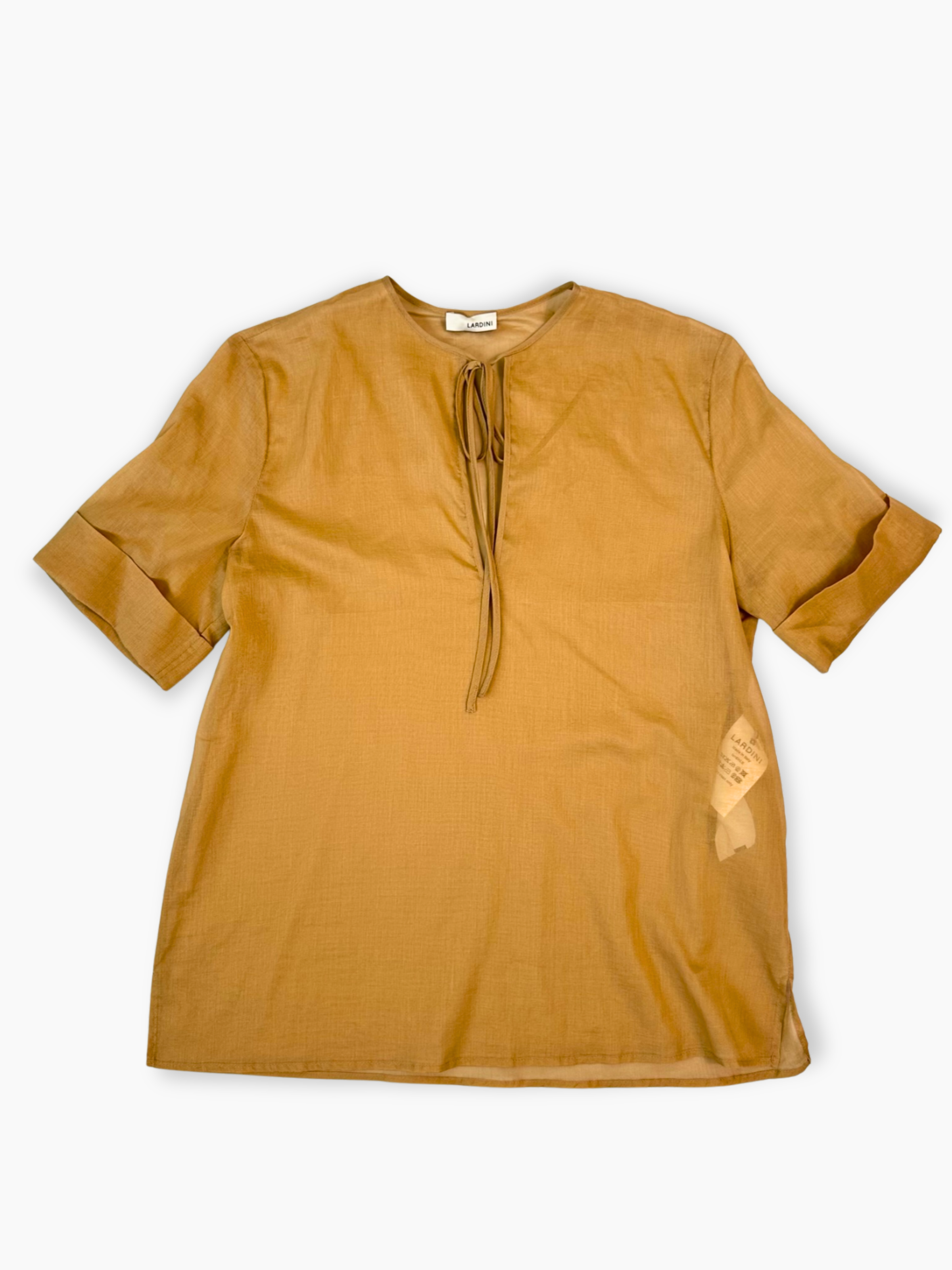 Top marrone Lardini in misto cotone e lino con laccetti al collo