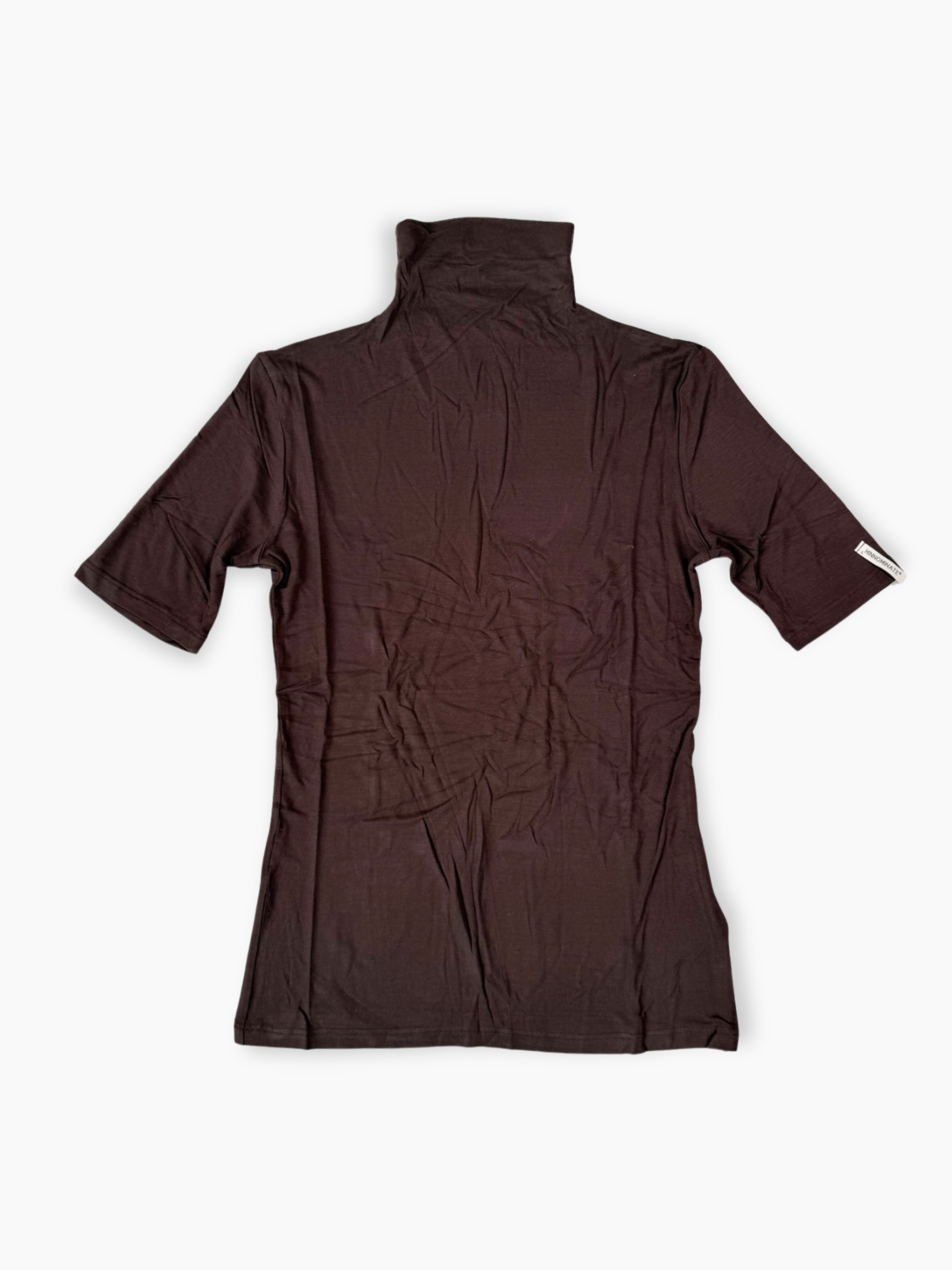 Top marrone corto Hinnominate in jersey con nodo laterale e spalla scoperta