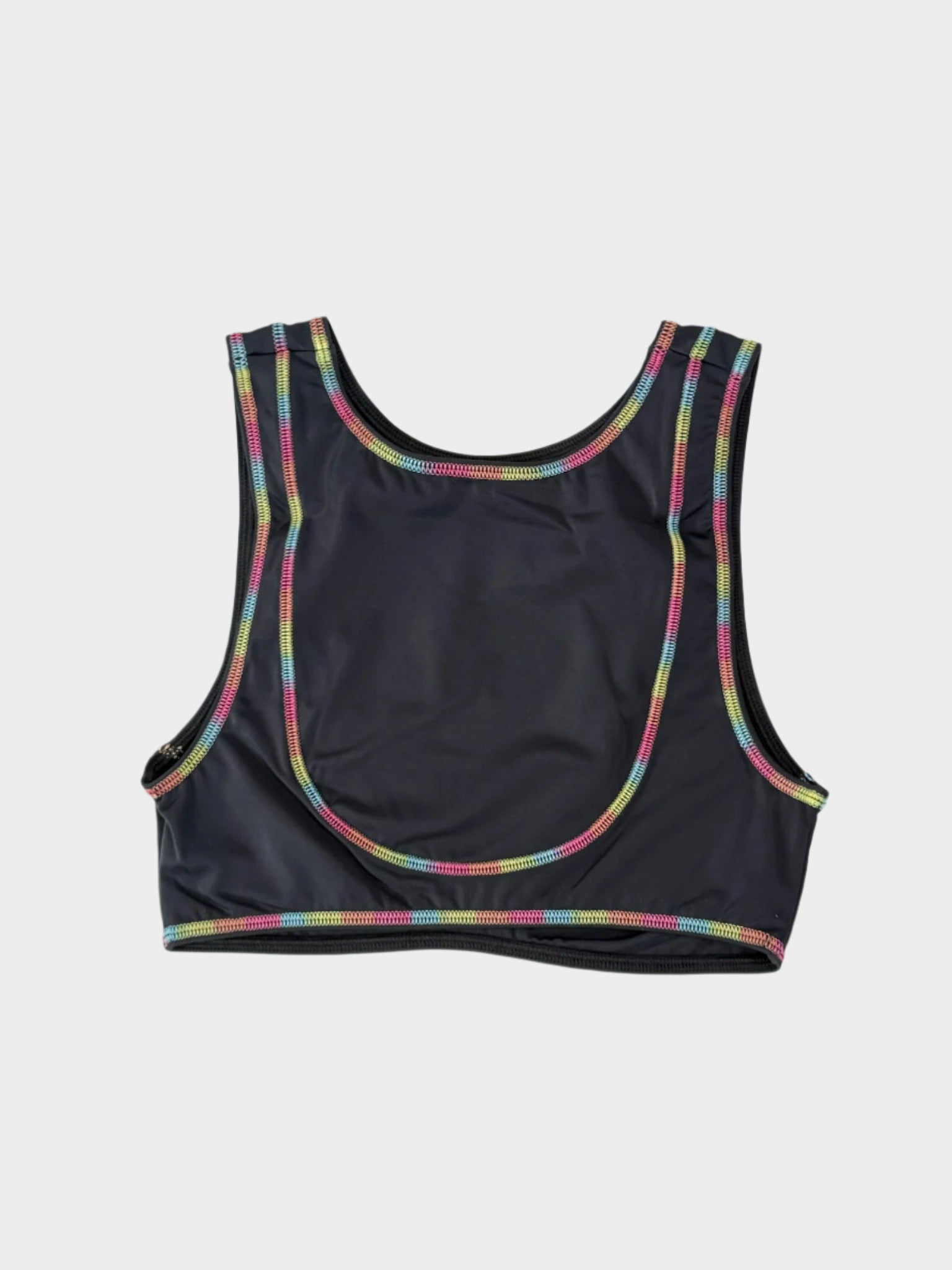 Top Nero Con Cuciture Arcobaleno