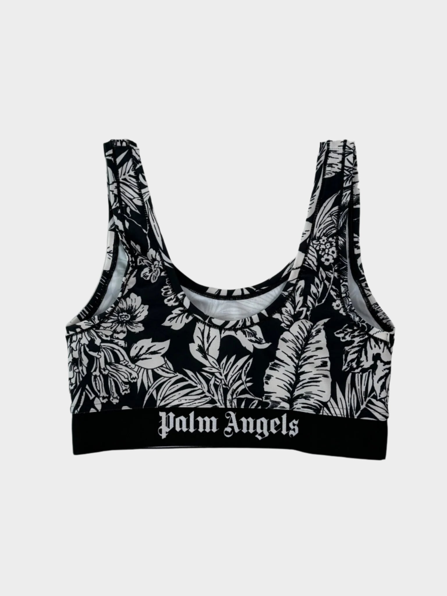 Top Nero Con Stampa Jungle Bianca