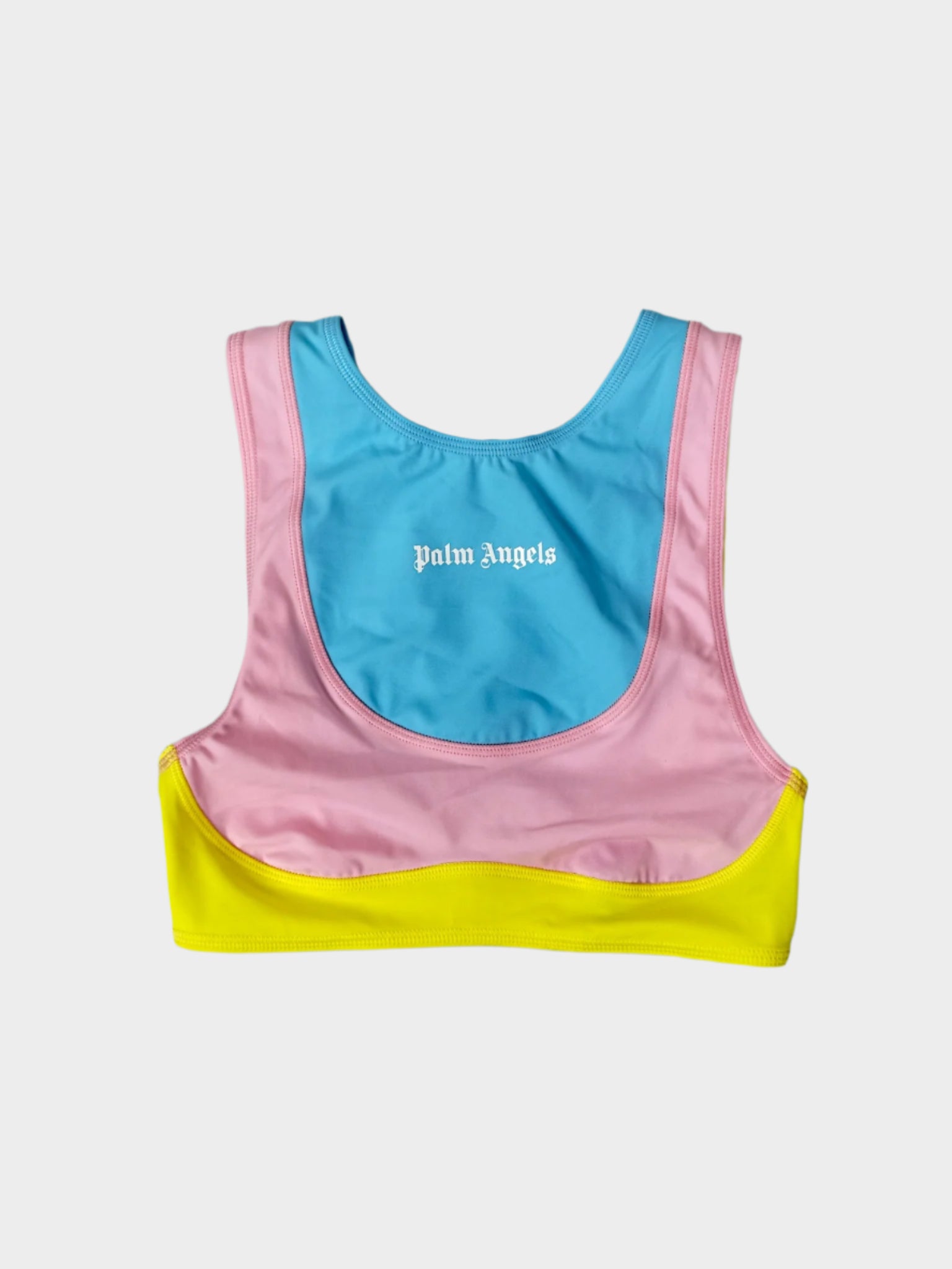 Top sportivo donna multicolor in tessuto tecnico con logo bianco Palm Angels