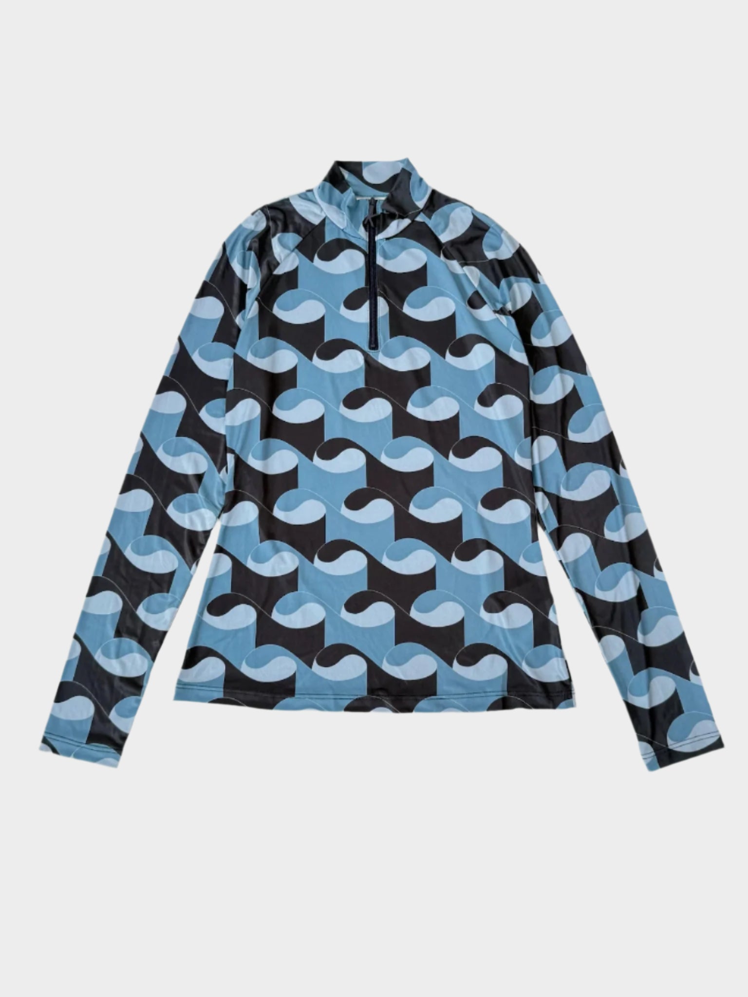 Top tecnico a maniche lunghe con zip al collo e stampa geometrica waves grigio scuro di Kirin Peggy Gou