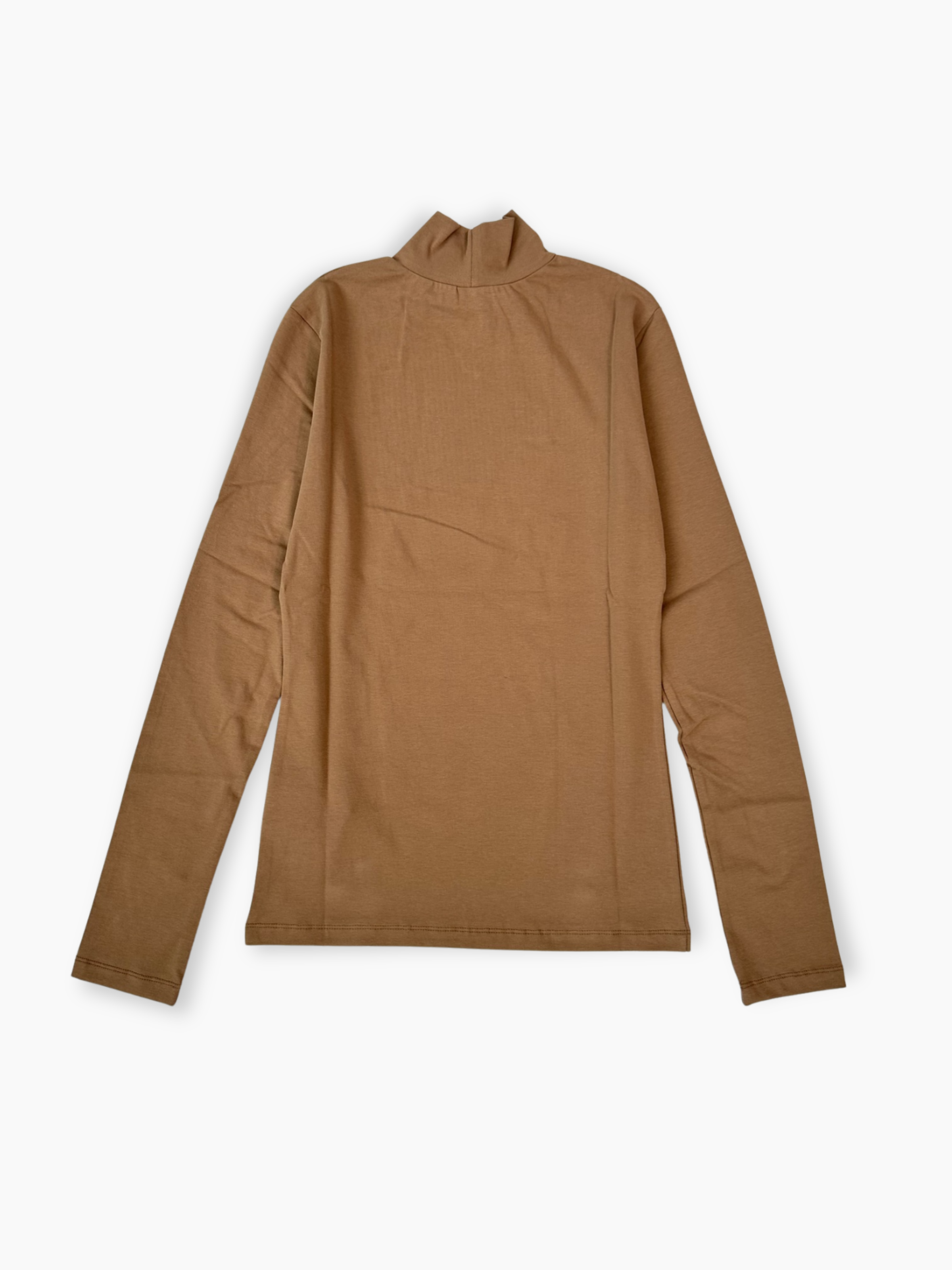 T-shirt Hinnominate marrone a manica lunga in cotone con collo alto morbido e logo ricamato