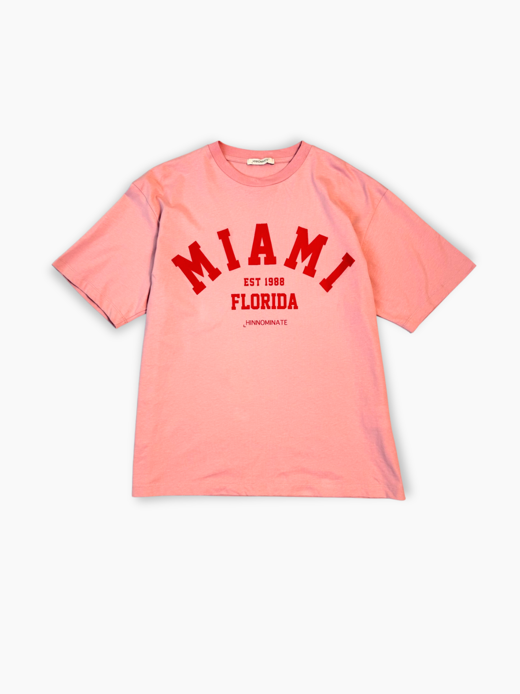 T-shirt rosa Hinnominate in jersey con stampa rossa “Miami Florida Est 1988” sul davanti