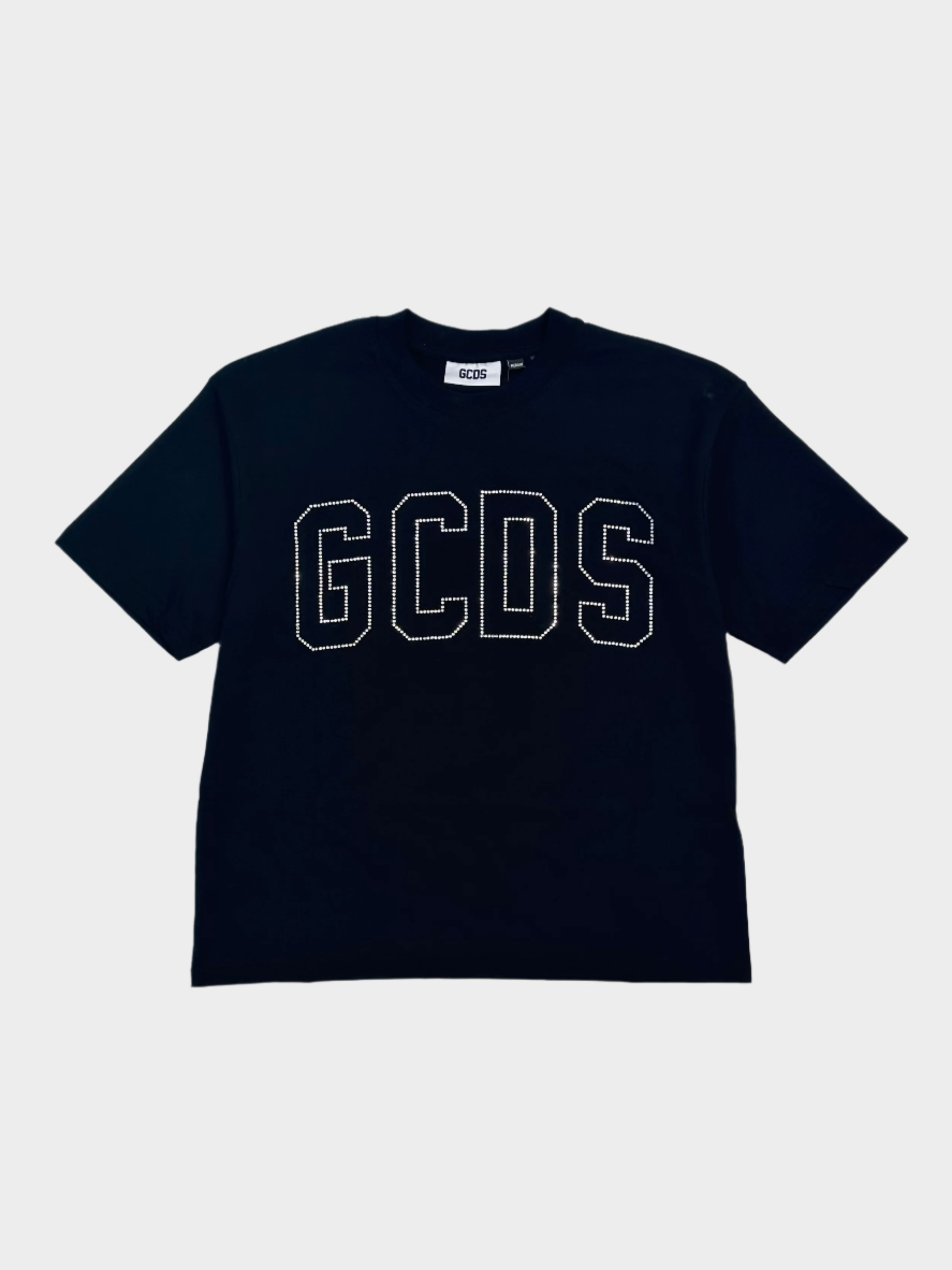 t-shirt nera GCDS, maglietta bling unisex, t-shirt streetwear, GCDS logo brillante, t-shirt cotone uomo donna

