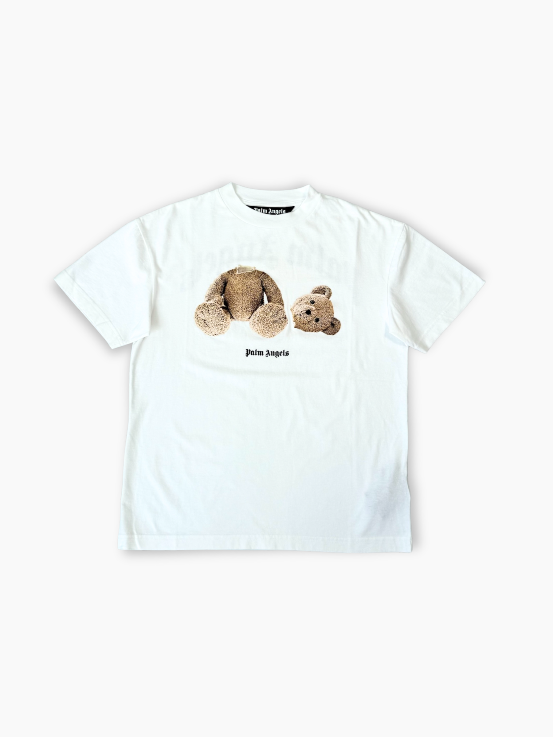 T-shirt bianca Palm Angels con orsetto sul fronte vista frontale