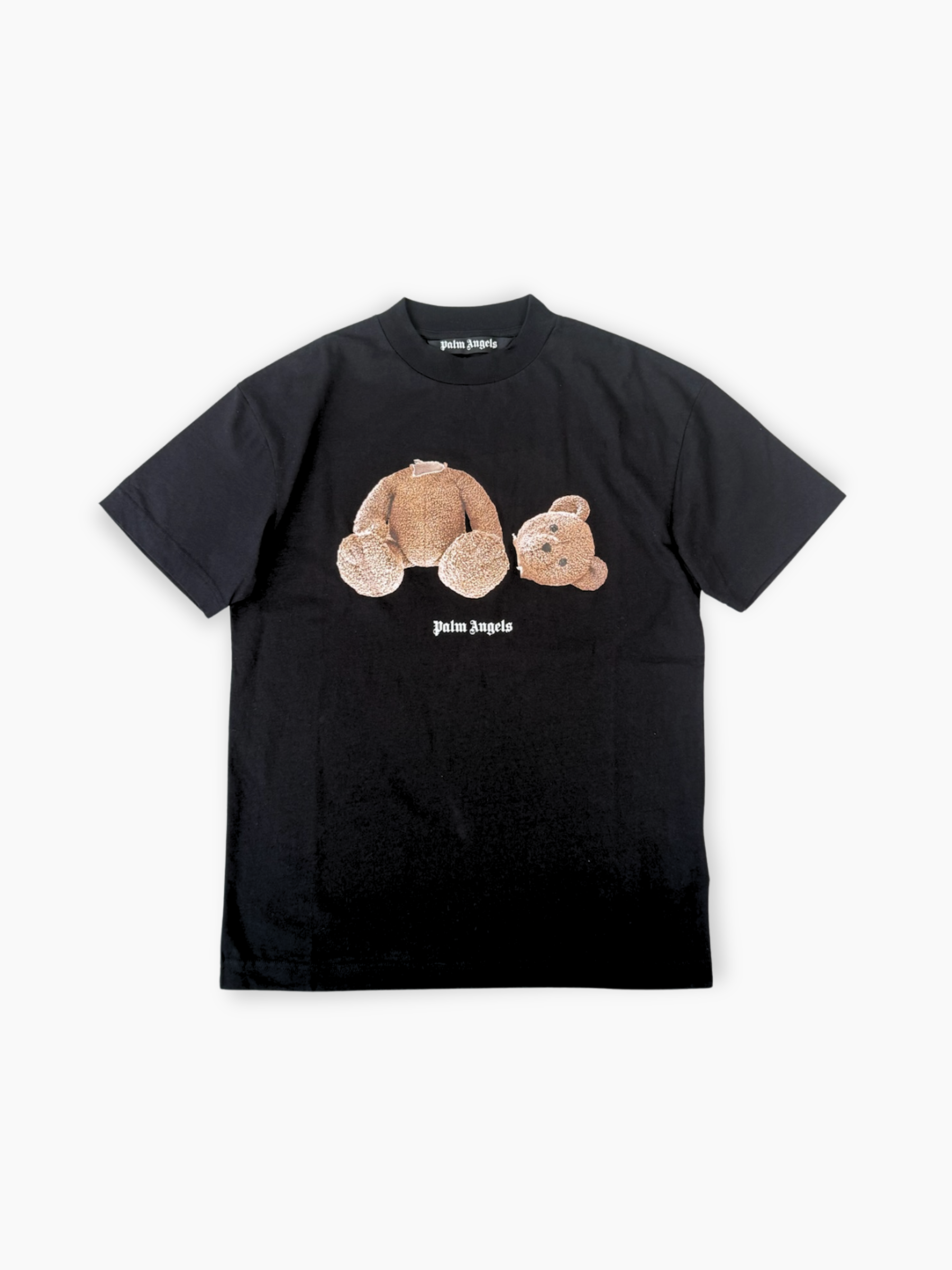 T-shirt nera Palm Angels con orsetto sul fronte vista frontale