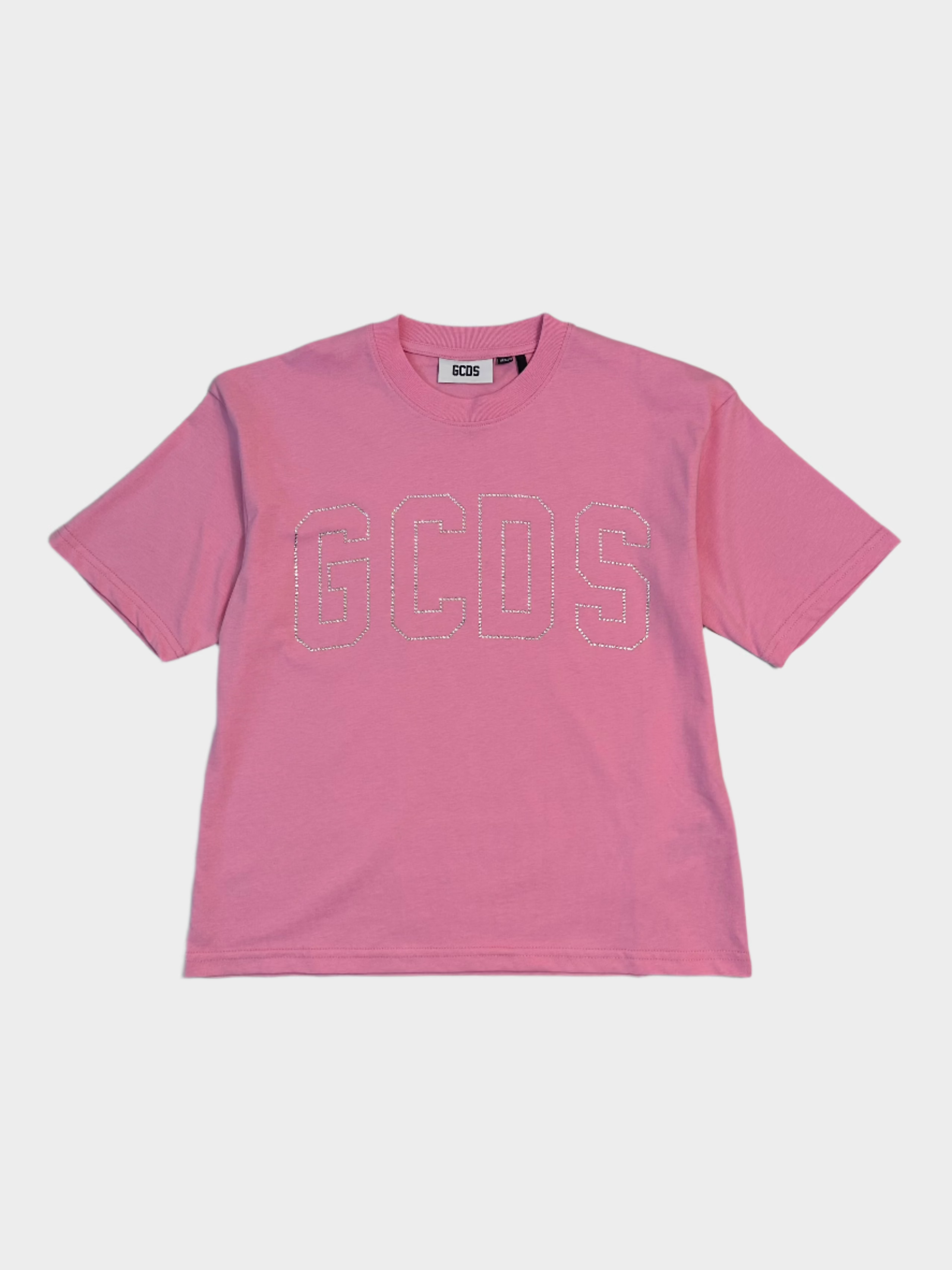 t-shirt rosa GCDS, t-shirt bling logo, maglietta unisex streetwear, t-shirt cotone rosa, GCDS band logo

