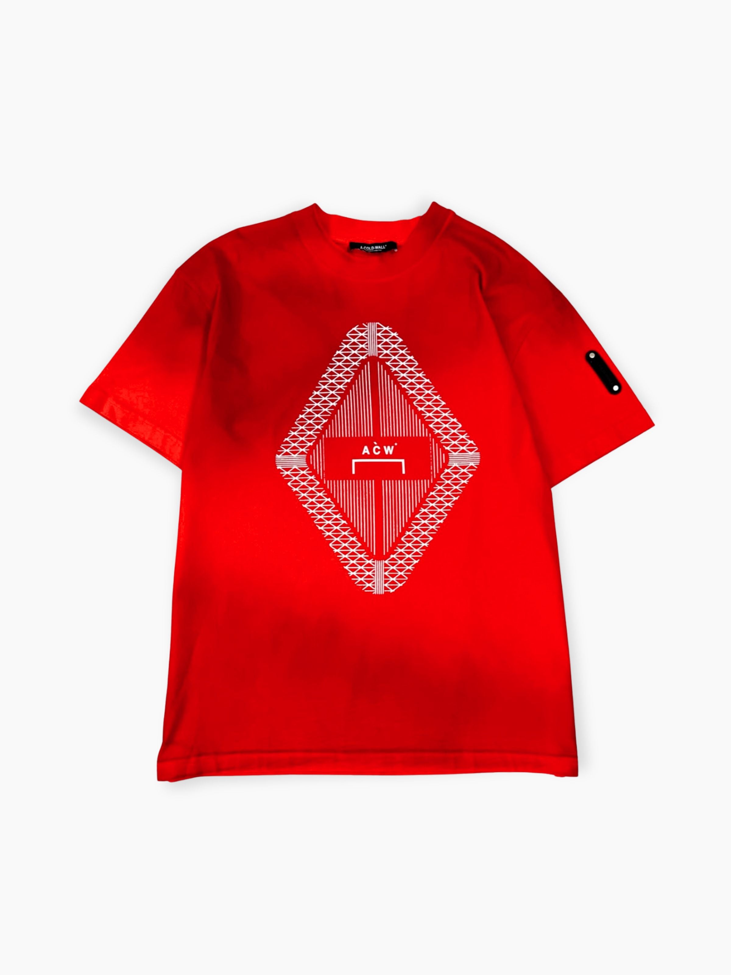 T-shirt rossa A-COLD-WALL* in cotone con logo grafico bianco sul davanti