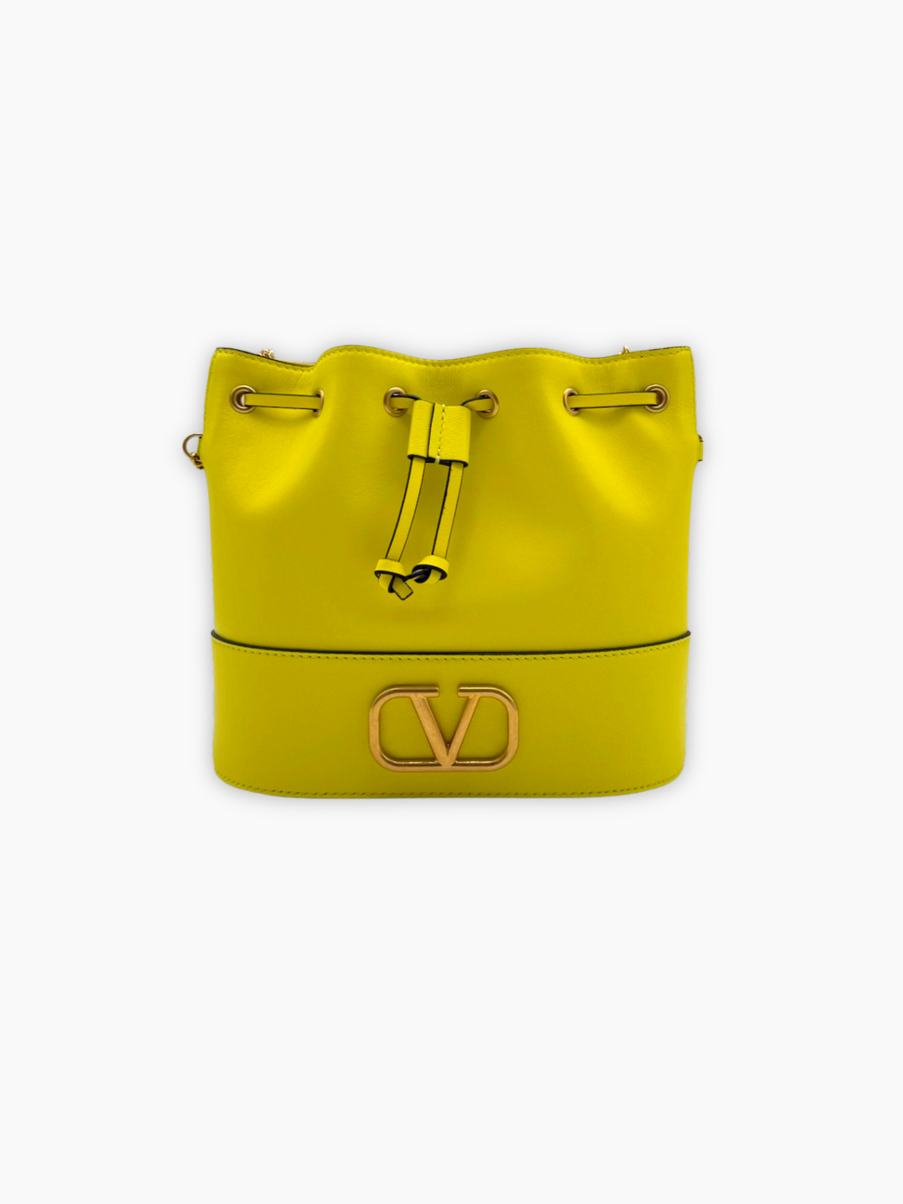 Borsa a secchiello Valentino gialla con logo frontale vista frontale