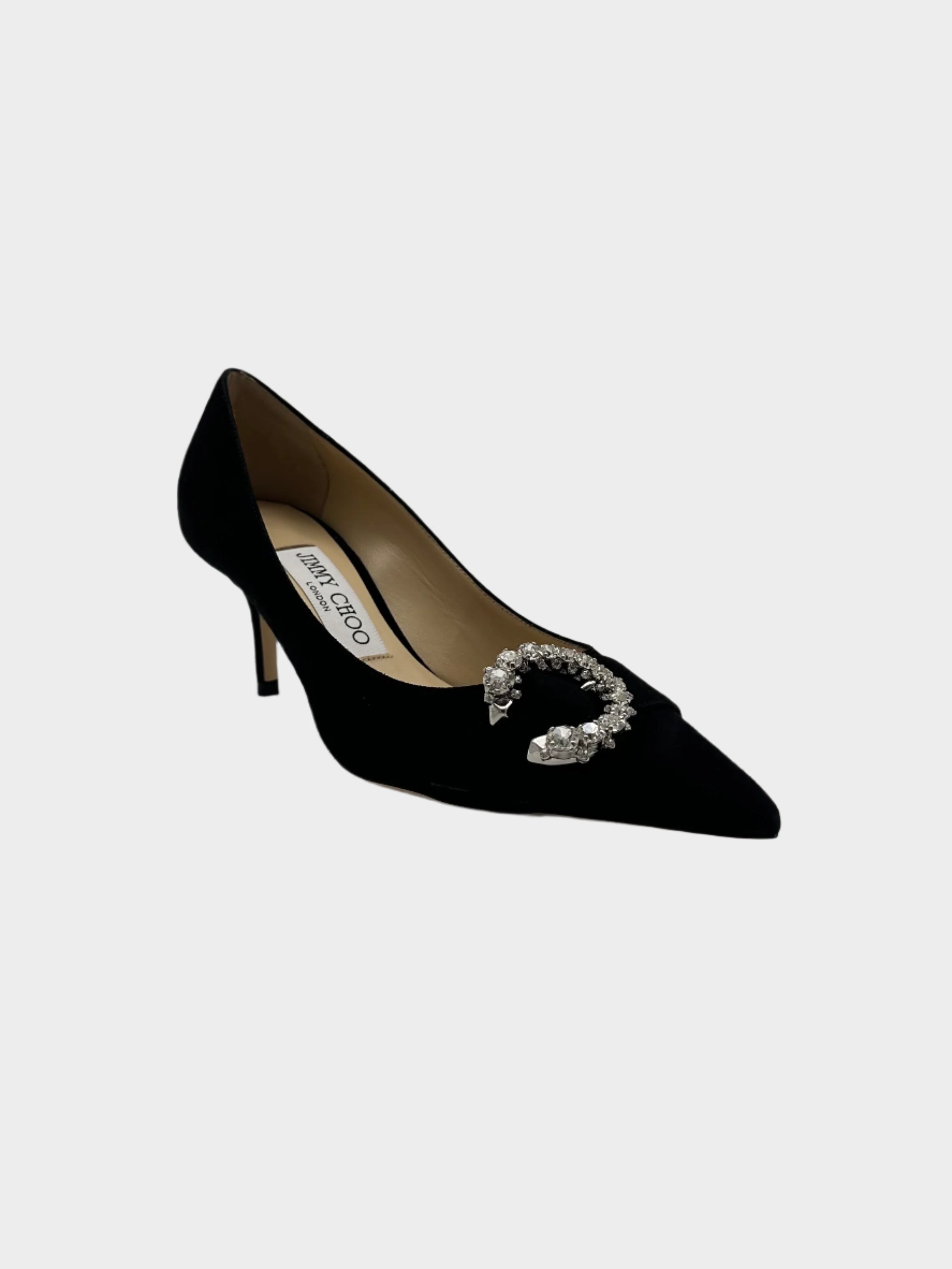 Velvet Crystals Pumps in velluto con punta affusolata, buckle con cristalli e tacco a stiletto da 6 cm.