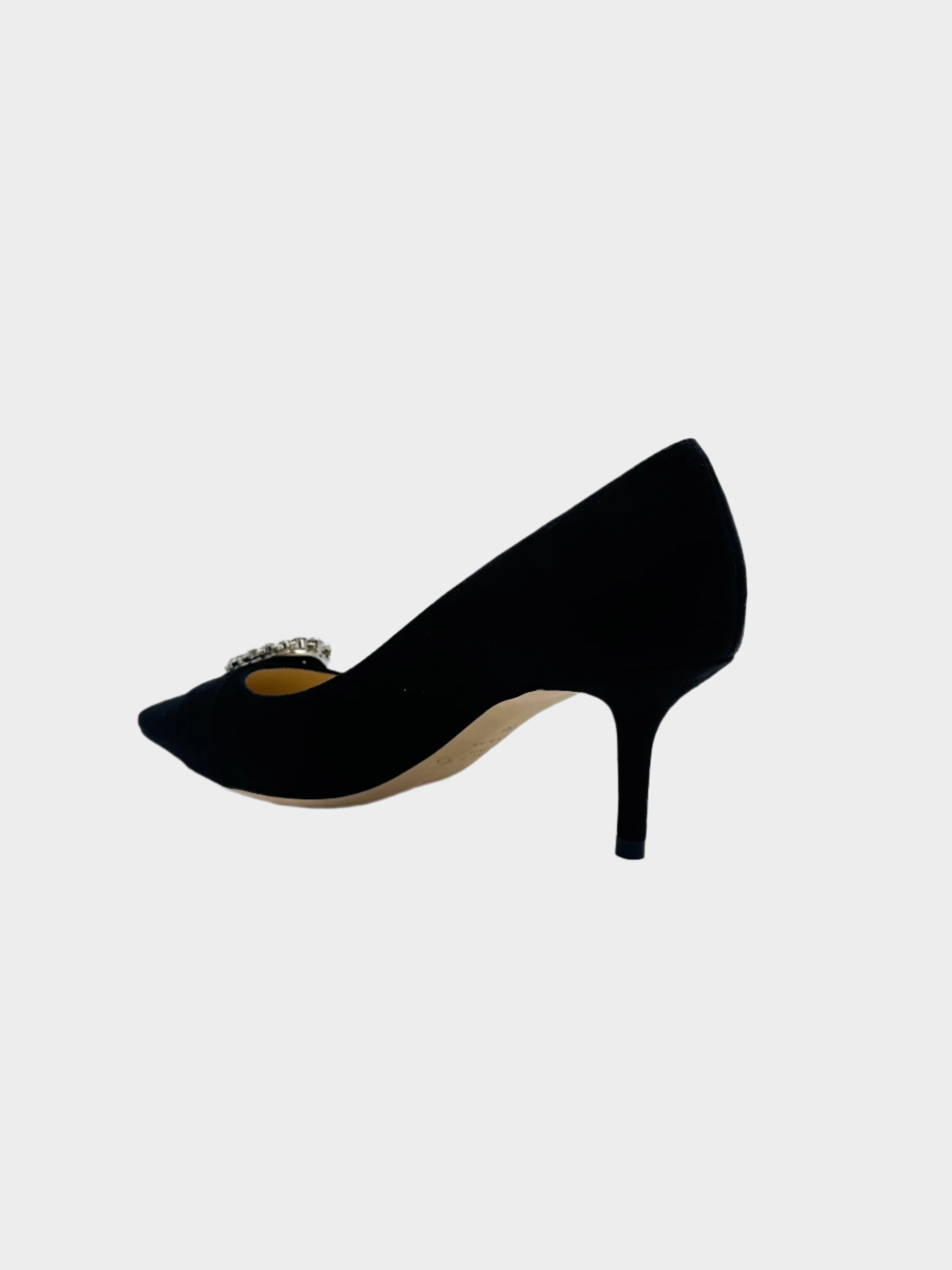 Velvet Crystals Pumps in velluto con punta affusolata, buckle con cristalli e tacco a stiletto da 6 cm.