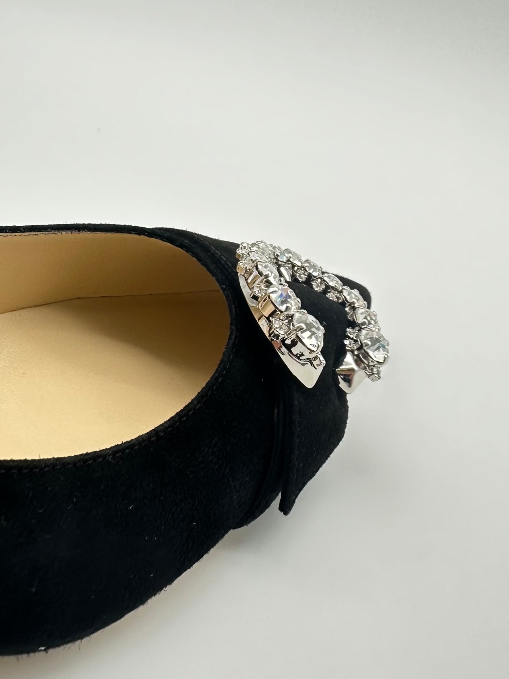 Velvet Crystals Pumps in velluto con punta affusolata, buckle con cristalli e tacco a stiletto da 6 cm.