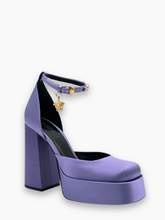 Lilac Satin Pumps With Platform And Jewel Strap -  | dBlank