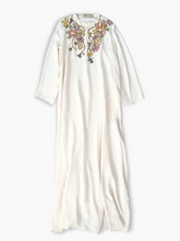 Long White Kaftan Dress With Floral Embroidery -  | dBlank