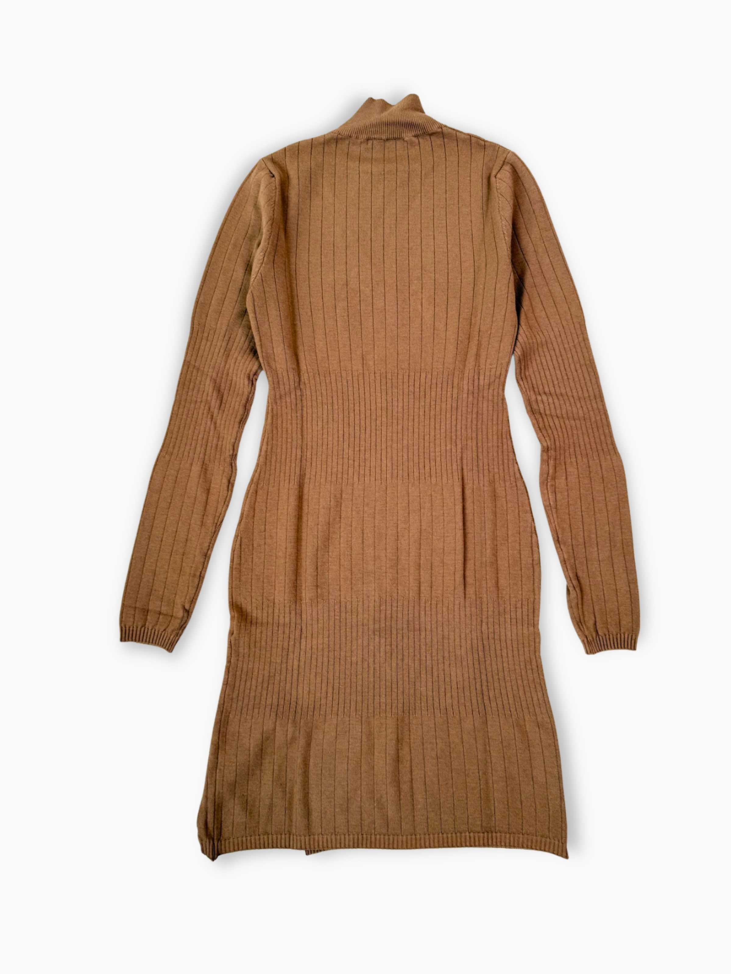 Vestito dolcevita in maglia a costine beige caramello Hinnominate con spacco