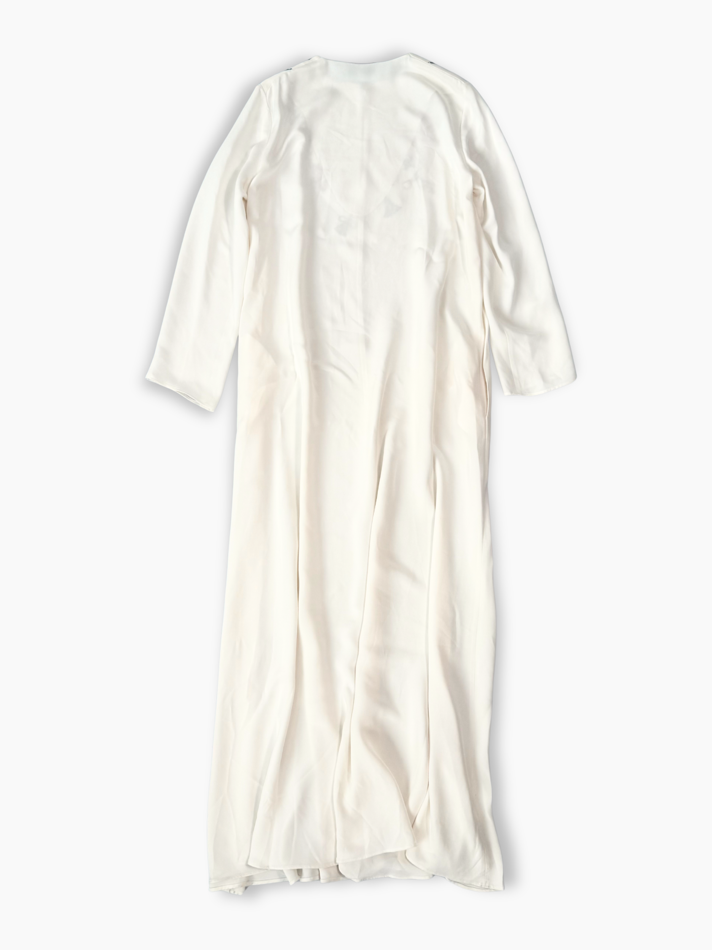 Retro vestito lungo donna bianco con ricami floreali multicolore e maniche lunghe