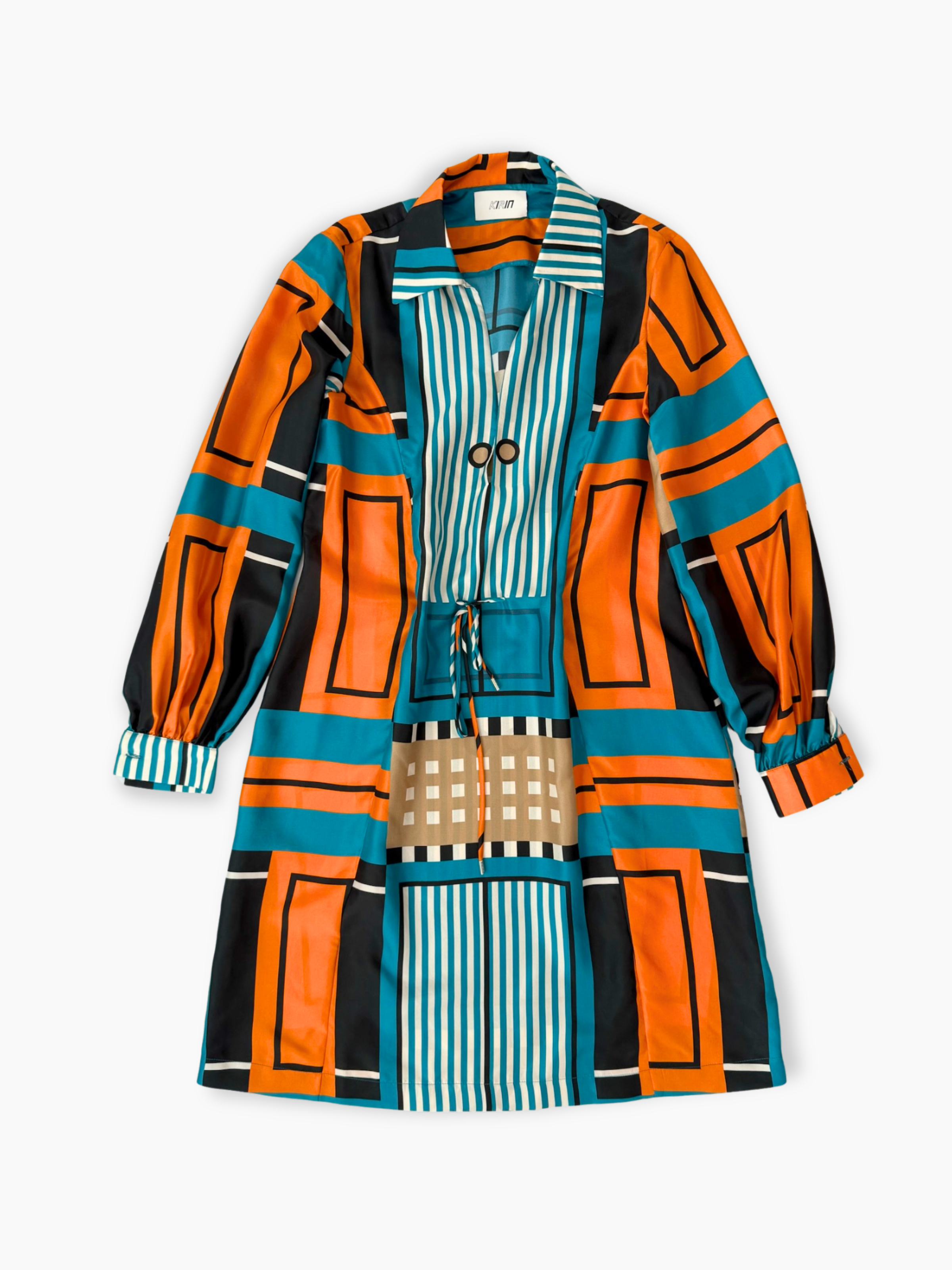 Vestito chemisier Kirin con stampa geometrica multicolor visto frontale